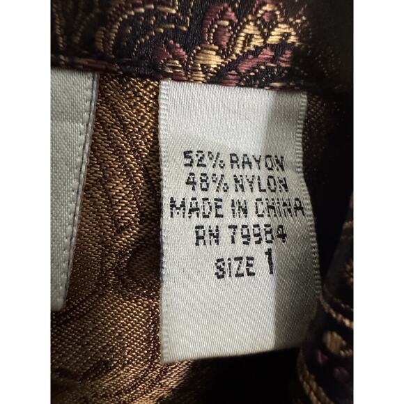 Chicos Size 1 Vintage Brown Gold Metallic Paisley Button Jacket Old Money #5632 - Picture 12 of 12